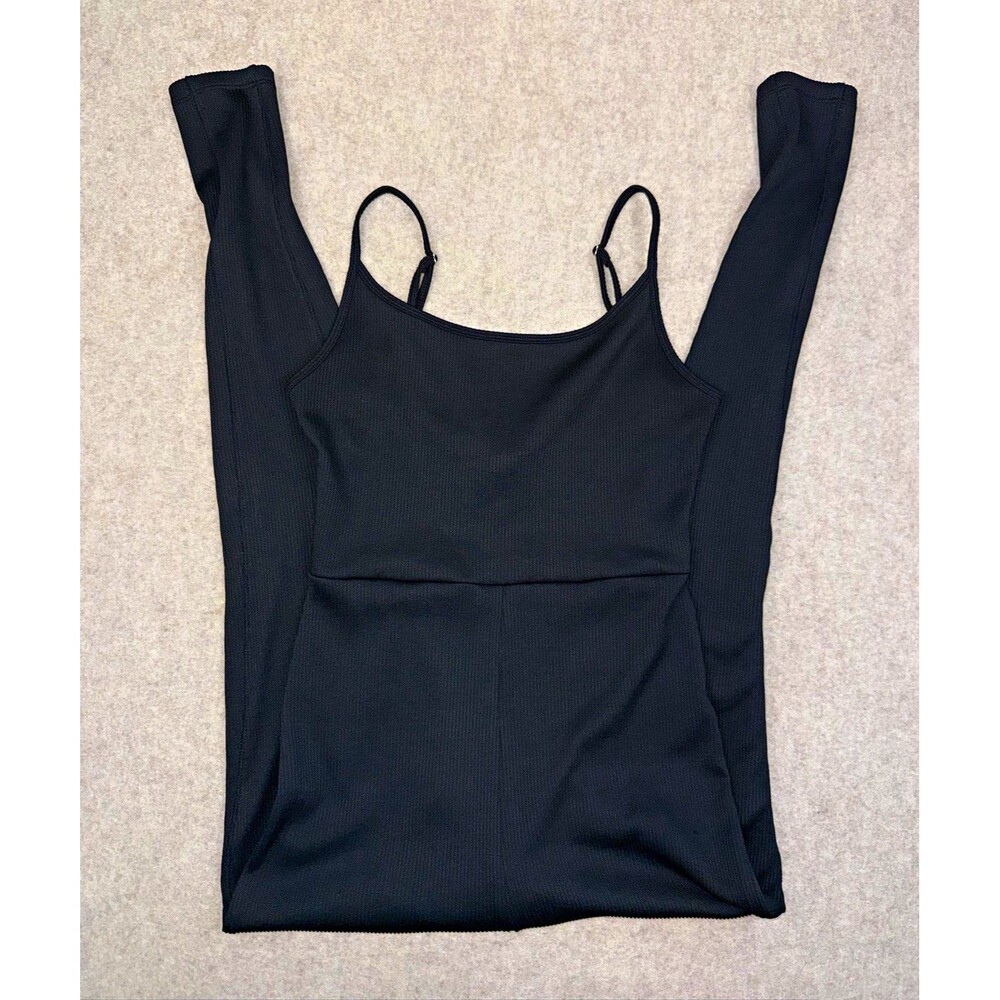 Wild Fable Women's Black Solid Knit Romper Scoop Neck Strappy Ribbed Stretch M